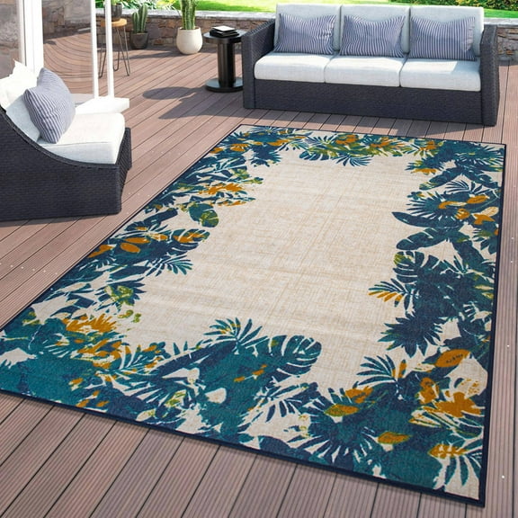 World Rug Gallery Contemporary Floral Border Indoor/Outdoor Area Rug - MULTI 7'10"X10'