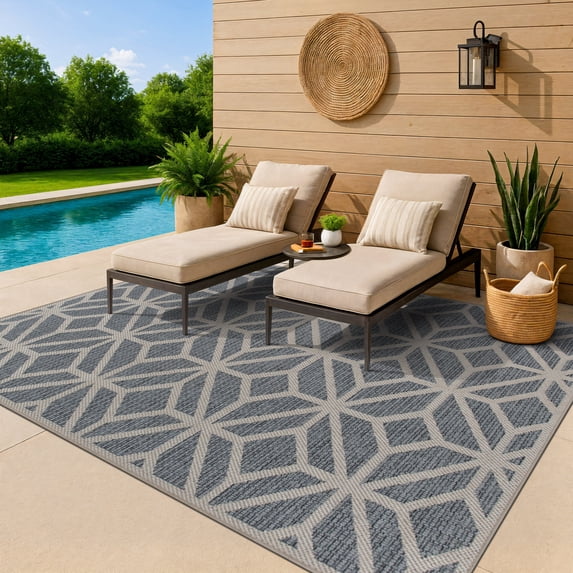World Rug Gallery Contemporary Floral Indoor/Outdoor Area Rug - Blue 4'x6'