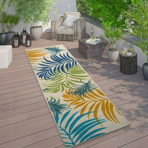 World Rug Gallery Contemporary Floral Leaves Flatweave Indoor/Outdoor Area Rug - MULTI 2'x7'