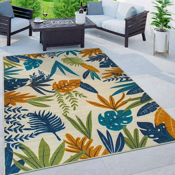 World Rug Gallery Contemporary Floral Leaves Indoor/Outdoor Area Rug - MULTI 5' X 7'