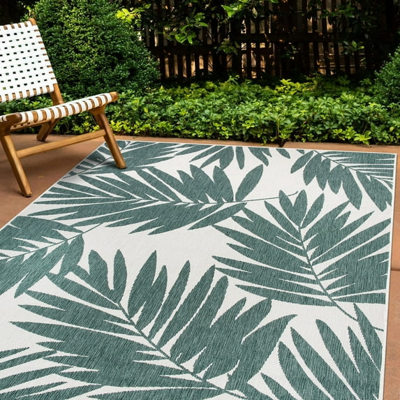 World Rug Gallery Contemporary Floral Leaves Nature Inspired Reversible Indoor/Outdoor Area Rug - Green 5'x7'