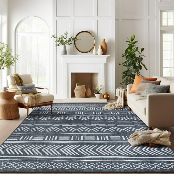 World Rug Gallery Contemporary Geometric Bohemian Machine Washable 10'x14' Dark Gray Area Rug