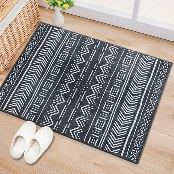 World Rug Gallery Contemporary Geometric Bohemian Machine Washable 2'1"x3' Dark Gray Door Mat