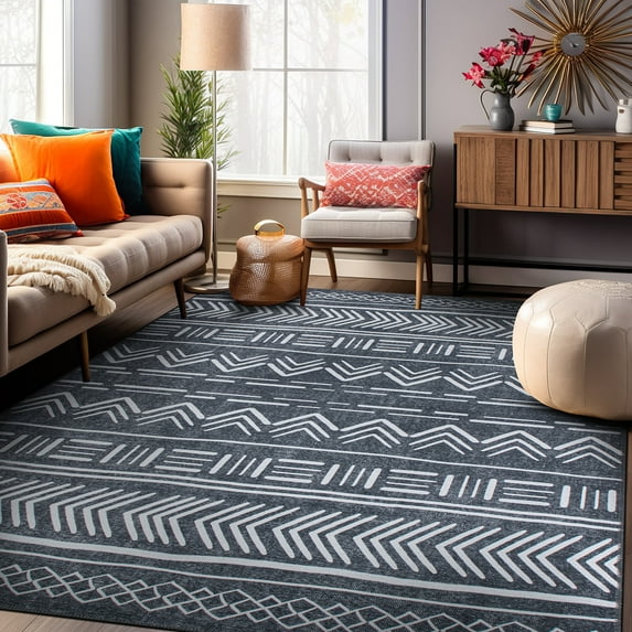 World Rug Gallery Contemporary Geometric Bohemian Machine Washable 3'3"x5' Dark Gray Area Rug