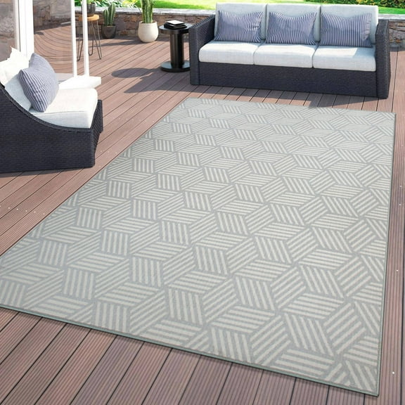 World Rug Gallery Contemporary Geometric Cubes Indoor/Outdoor Area Rug - GRAY 5' X 7'
