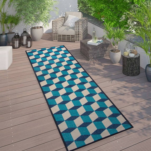 World Rug Gallery Contemporary Geometric Flatweave Indoor/Outdoor Area Rug - BLUE 2'x7'