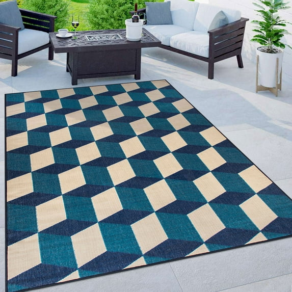 World Rug Gallery Contemporary Geometric Flatweave Indoor/Outdoor Area Rug - BLUE 5' X 7'