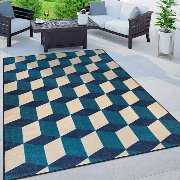 World Rug Gallery Contemporary Geometric Flatweave Indoor/Outdoor Area Rug - BLUE 7'10"X10'