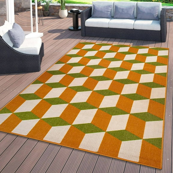 World Rug Gallery Contemporary Geometric Flatweave Indoor/Outdoor Area Rug - ORANGE 7'10"X10'