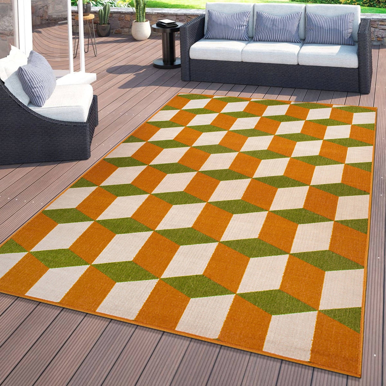 Contemporary Orange and Green Geometric Flatweave Area Rug