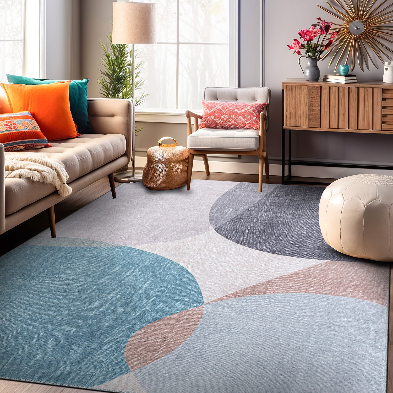 Contemporary Multicolor Geometric Flat Woven Machine Washable Rug