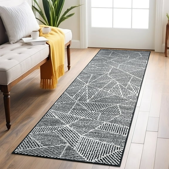 World Rug Gallery Contemporary Geometric Stripe Area Rug - BLACK 2'x7'