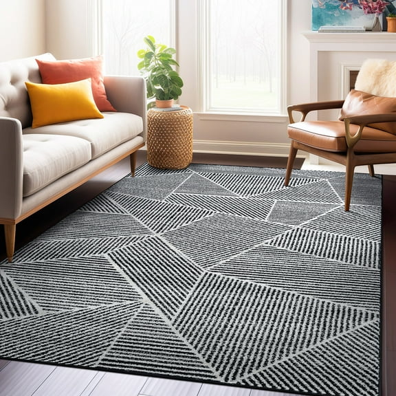 World Rug Gallery Contemporary Geometric Stripe Area Rug - BLACK 7' 10" x 10'