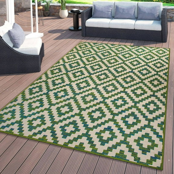World Rug Gallery Contemporary Geometric Trellis Indoor/Outdoor Area Rug - GREEN 5' X 7'