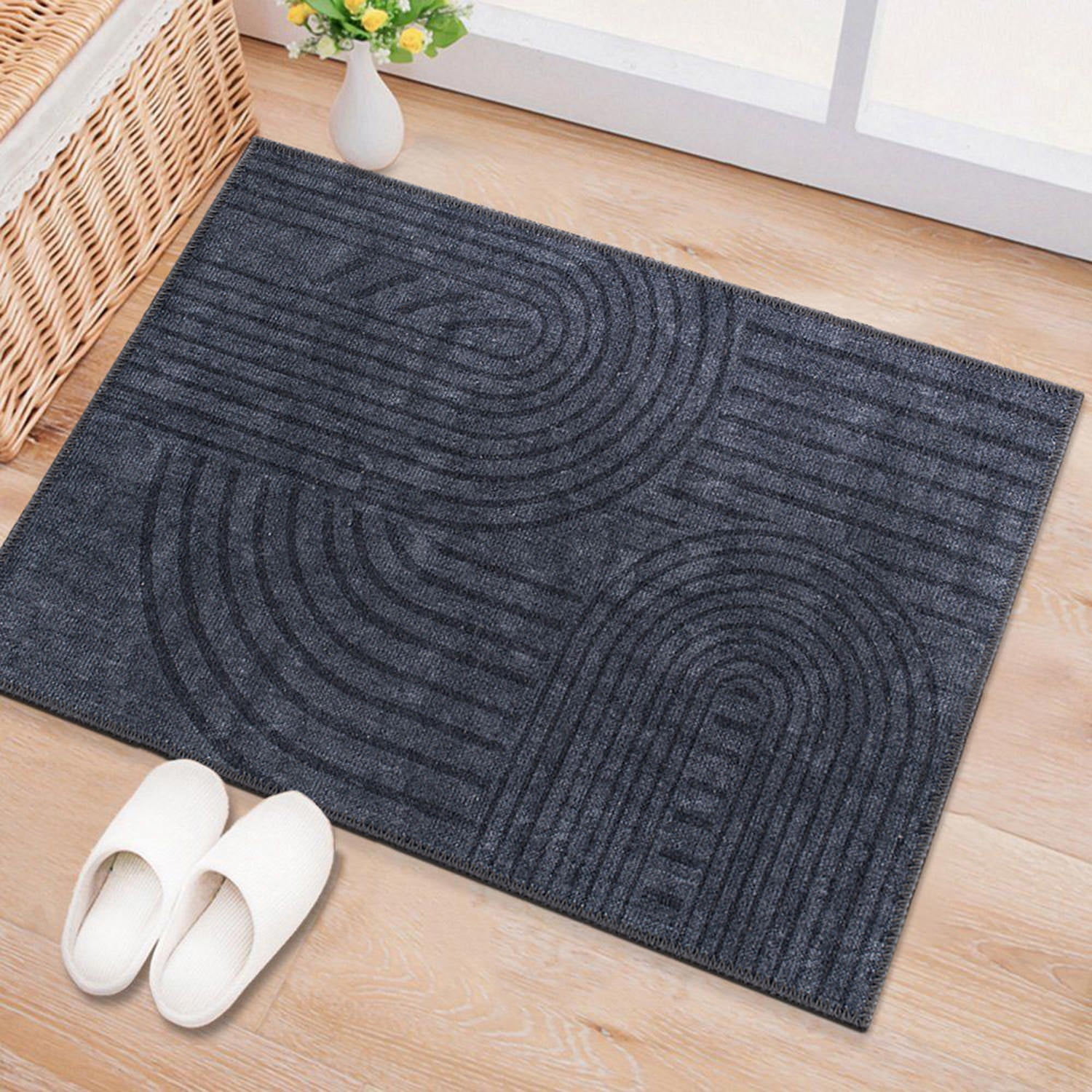 World Rug Gallery Contemporary Lines Machine Washable 2'1"x3' Dark Gray