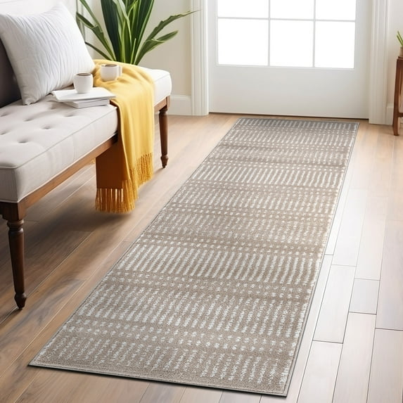 World Rug Gallery Contemporary Minimalistic Stripe LInes Area Rug - BEIGE 2'x7'