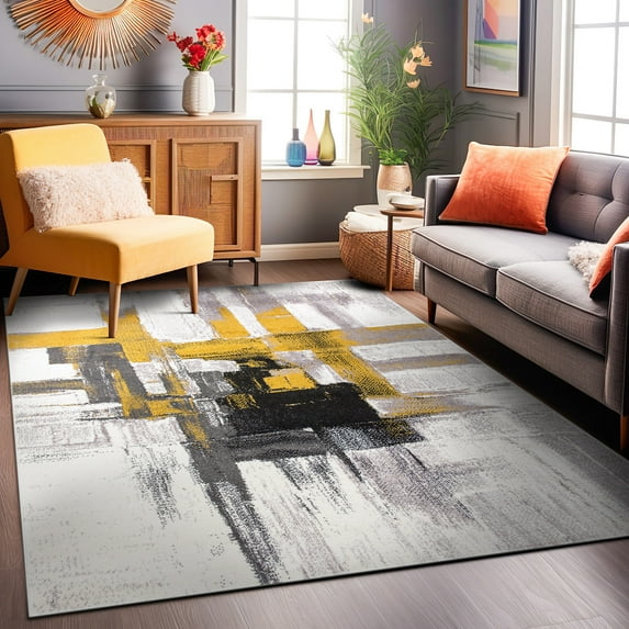 World Rug Gallery Contemporary Modern Abstract Area Rug - Gold 4'x6'