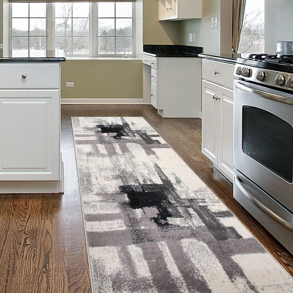 World Rug Gallery Contemporary Modern Abstract Black 2' x 7' Runner Rug