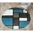 thumbnail image 1 of World Rug Gallery Contemporary Modern Boxed Color Block Area Rug - Blue 8' Round, 1 of 8