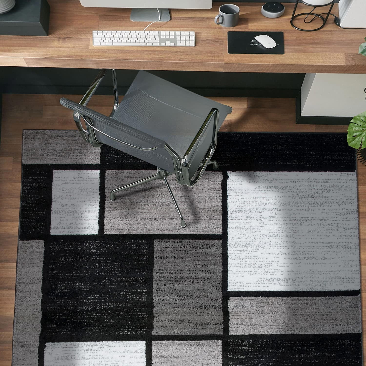 Gray and Black Geometric 10' x 14' Synthetic Area Rug