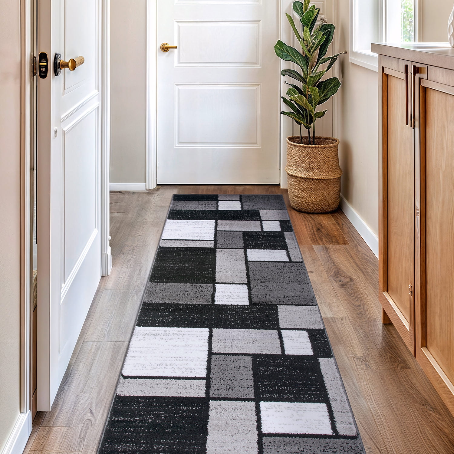 Gray Geometric Pattern Reversible Synthetic Area Rug