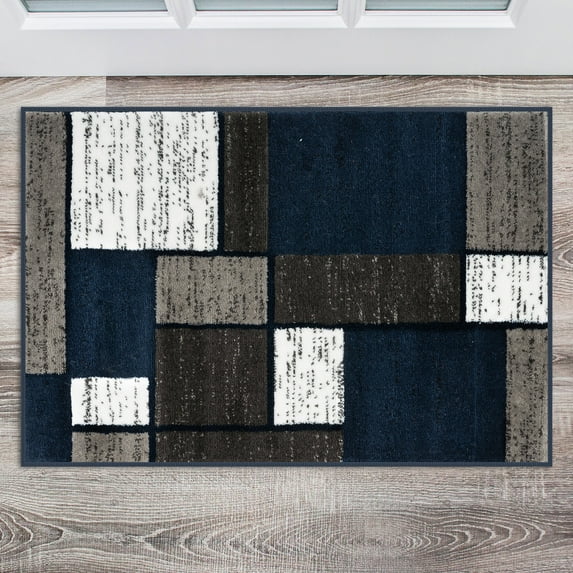World Rug Gallery Contemporary Modern Boxed Color Block Navy 2'x3' Door Mat