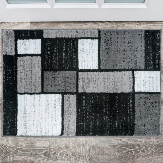 World Rug Gallery Contemporary Modern Boxed Color Block Gray 2'x3' Door Mat