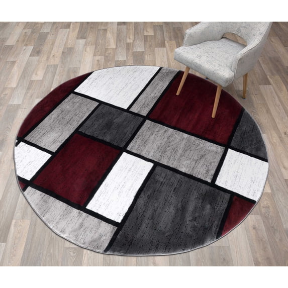World Rug Gallery Contemporary Modern Boxed Color Block Red 6'6" Round Rug
