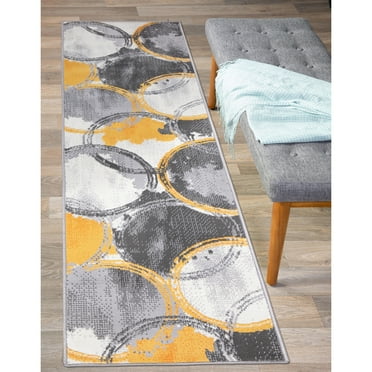 World Rug Gallery Contemporary Modern Circles Area Rug - Yellow 2' x 7'