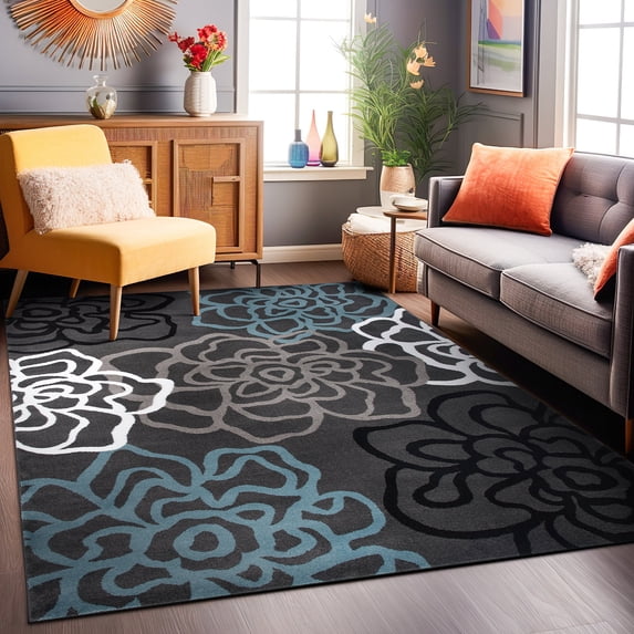 World Rug Gallery Contemporary Modern Floral Flowers Area Rug - D.Gray 3'3" x 5'