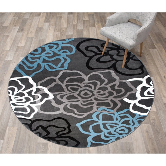 World Rug Gallery Contemporary Modern Floral Flowers Area Rug - D.Gray 6'6" Round