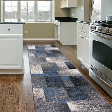 World Rug Gallery Contemporary Modern Geometric Boxes Area Rug - Blue 2' x 7'
