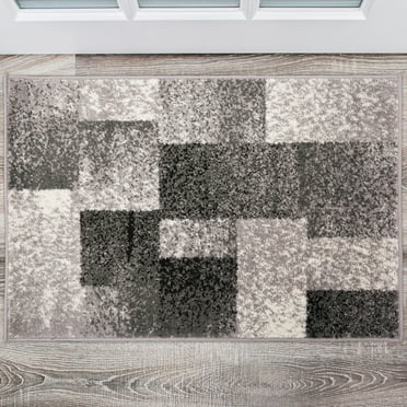 World Rug Gallery Contemporary Modern Geometric Boxes Door Mat - Gray 2' x 3'