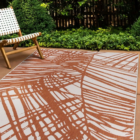World Rug Gallery Contemporary Nature Inspired Tropical Leaves Reversible Indoor/Outdoor Area Rug - Rust 5'x7'