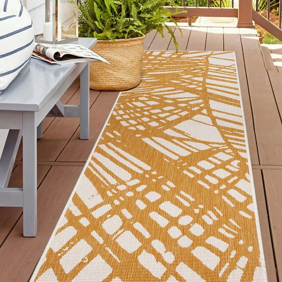 World Rug Gallery Contemporary Nature Inspired Tropical Leaves Reversible Indoor/Outdoor Area Rug - Yellow 2'x7'