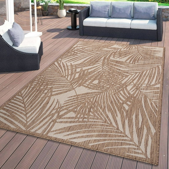 World Rug Gallery Contemporary Palm Leaf Textured Flat Weave Indoor/Outdoor Area Rug - BROWN 5' X 7'