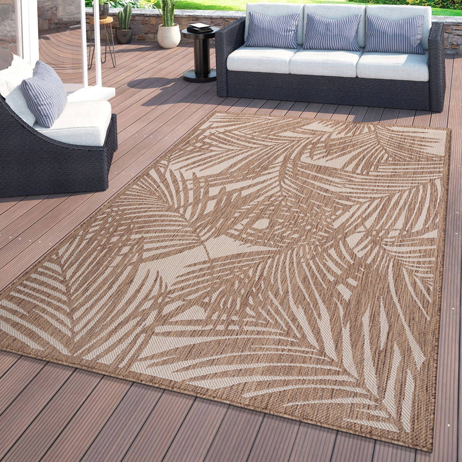 World Rug Gallery Contemporary Palm Leaf Textured Flat Weave Indoor/Outdoor Area Rug - BROWN 7'10"X10'