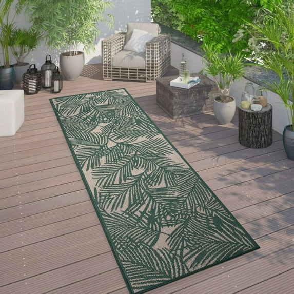 World Rug Gallery Contemporary Palm Leaf Textured Flat Weave Indoor/Outdoor Area Rug - GREEN 2'x7'