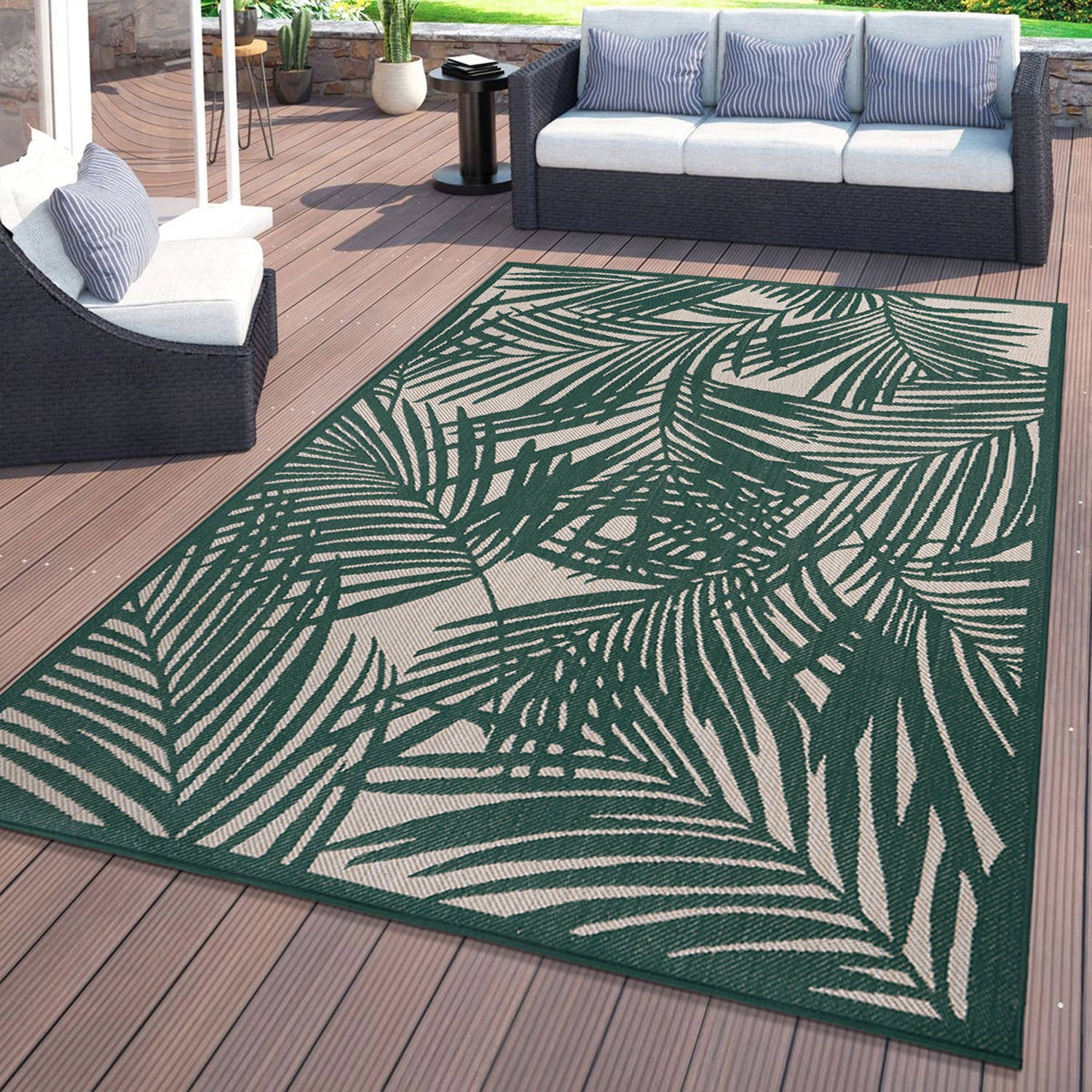 World Rug Gallery Contemporary Palm Leaf Textured Flat Weave Indoor/Outdoor Area Rug - GREEN 5' X 7'