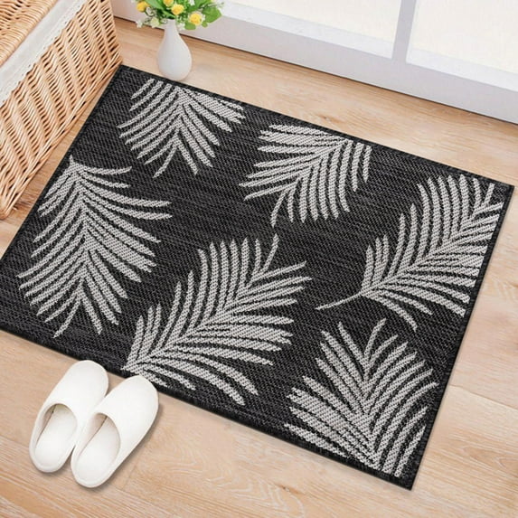 World Rug Gallery Contemporary Palm Leaves Textured Flat Weave Indoor/Outdoor Door Mat - BLACK 2'x3'