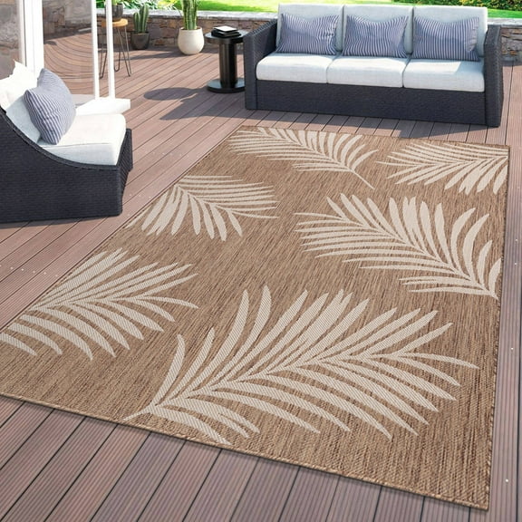 World Rug Gallery Contemporary Palm Leaves Textured Flat Weave Indoor/Outdoor Area Rug - BROWN 5' X 7'