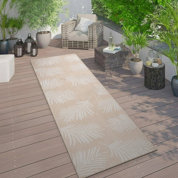 World Rug Gallery Contemporary Palm Leaves Textured Flat Weave Indoor/Outdoor Area Rug - NATURAL 2'x7'