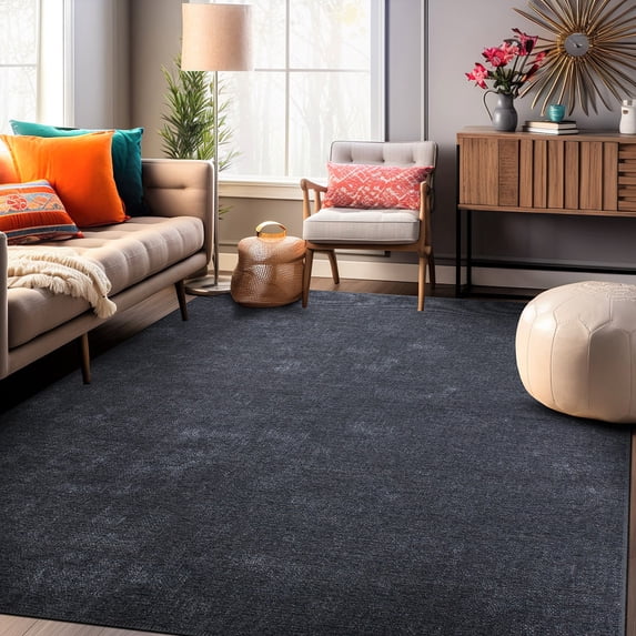 World Rug Gallery Contemporary Solid Machine Washable 7'7"x9'6" Dark Gray Indoor Area Rug