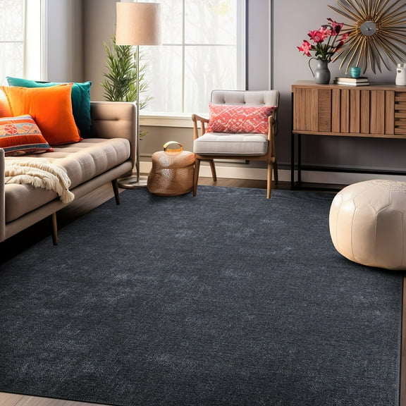 World Rug Gallery Contemporary Solid Machine Washable 7'7"x9'6" Dark Gray Indoor Area Rug