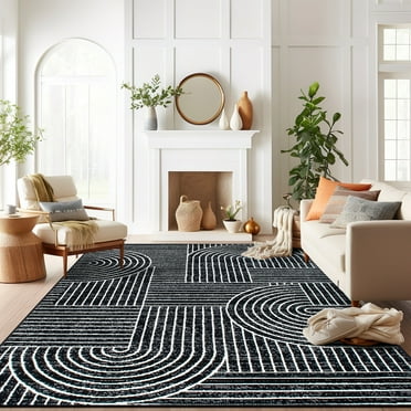 World Rug Gallery Contemporary Stripe Arch Design Area Rug - BLACK 5'X7'
