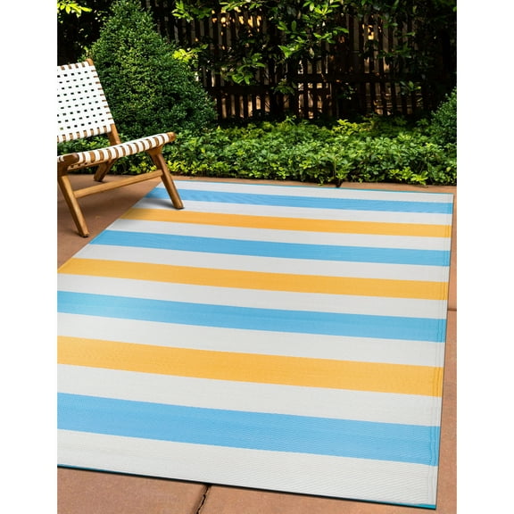 World Rug Gallery Contemporary Stripe Reversible Recycled Plastic Outdoor Picnic Mat, Camping Rug, RV Rug - MULTI 5'x7'