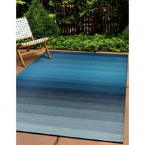 World Rug Gallery Contemporary Stripe Shade Reversible Recycled Plastic Outdoor Rugs - BLUE 5'x7'