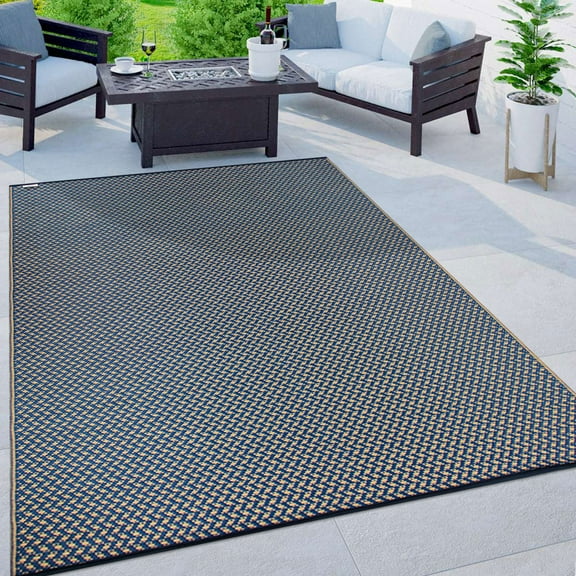 World Rug Gallery Contemporay Solid Reversible Plastic Indoor and Outdoor Picnic Mat, Camping Rug, RV Rug - NAVY 5' X 7'