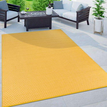 World Rug Gallery Contemporay Solid Reversible Plastic Indoor and Outdoor Rugs - YELLOW 5' X 7'