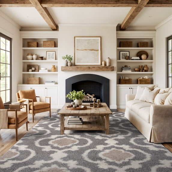World Rug Gallery Cozy Moroccan Trellis Shag Area Rug - Gray 7'10" x 10'